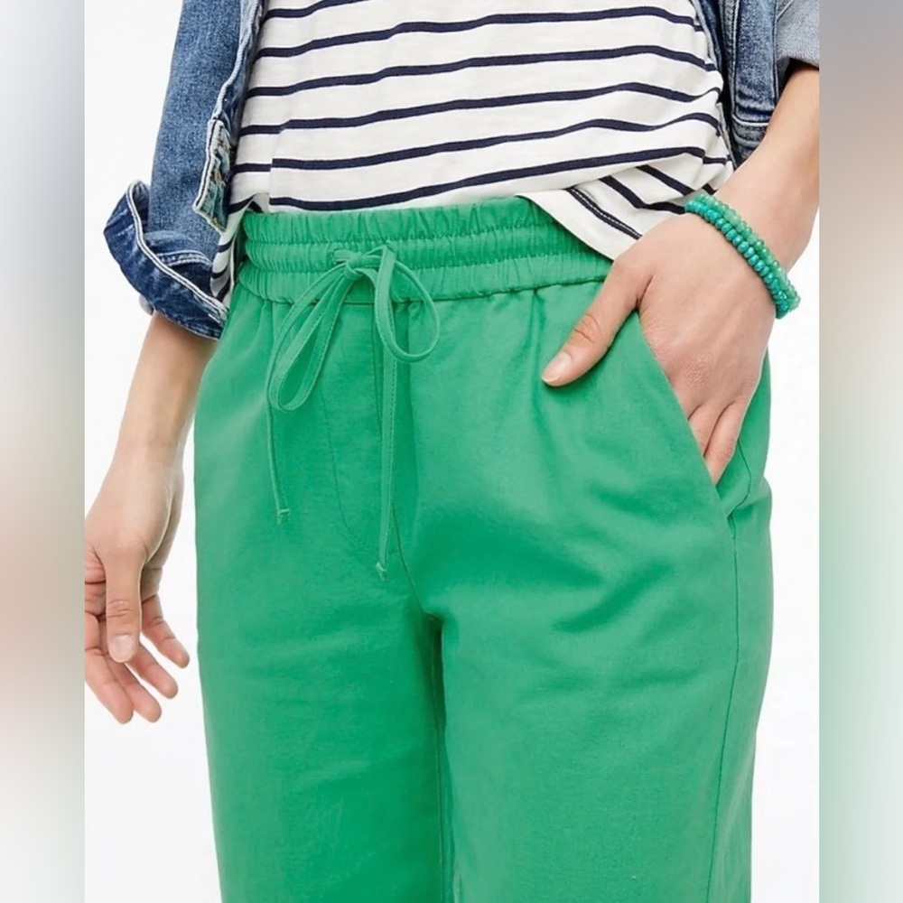 J. Crew Green Elastic Waist Pants Cotton Linen Blend Size 0 Women’s